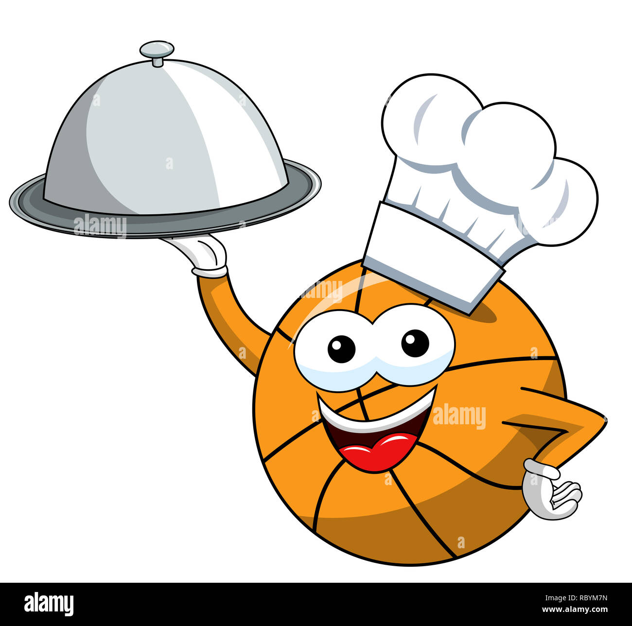 basketball ball cartoon funny character cook serving tray food isolated