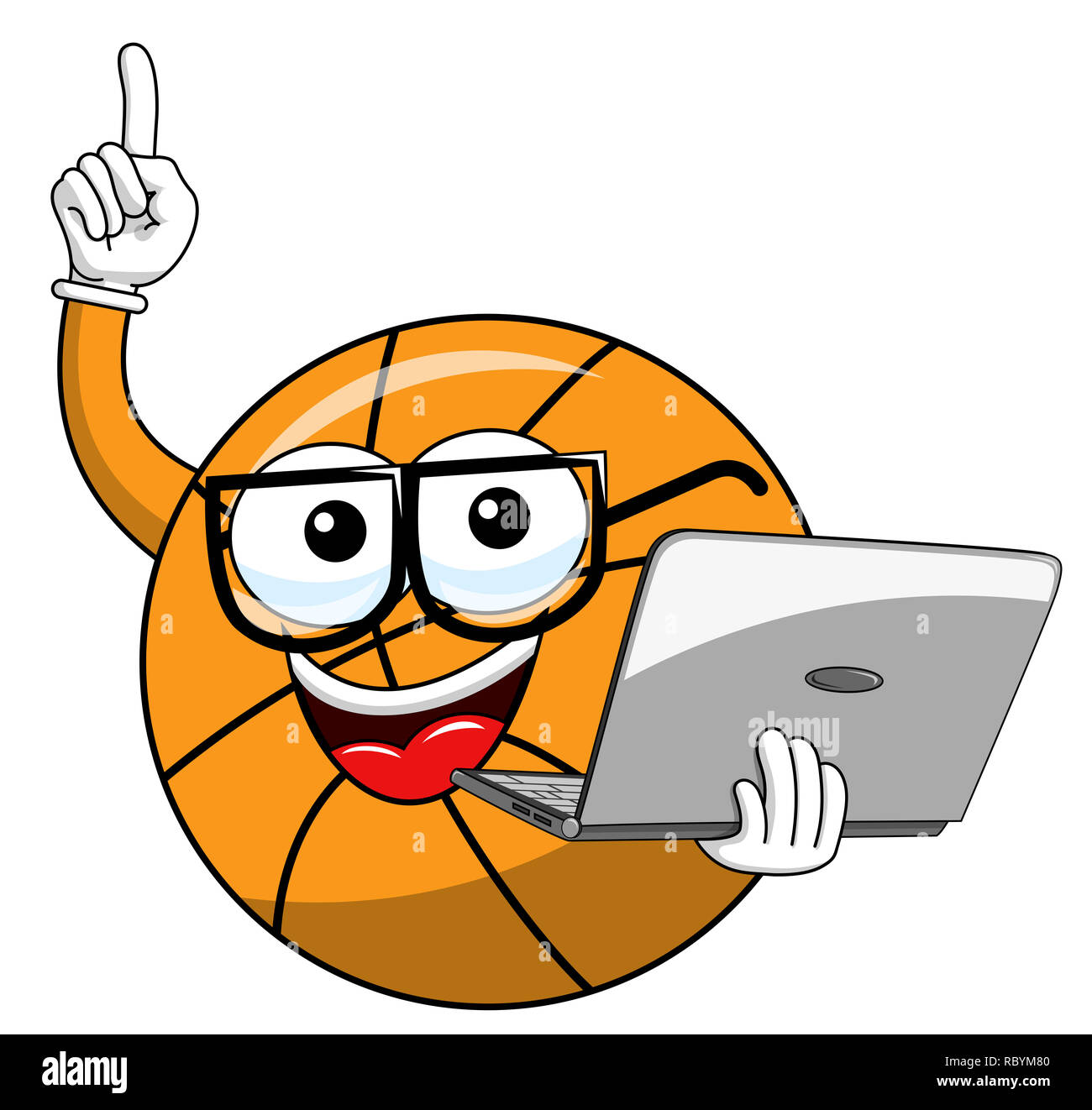 basketball ball cartoon funny character laptop technology nerd isolated on  white Stock Photo - Alamy