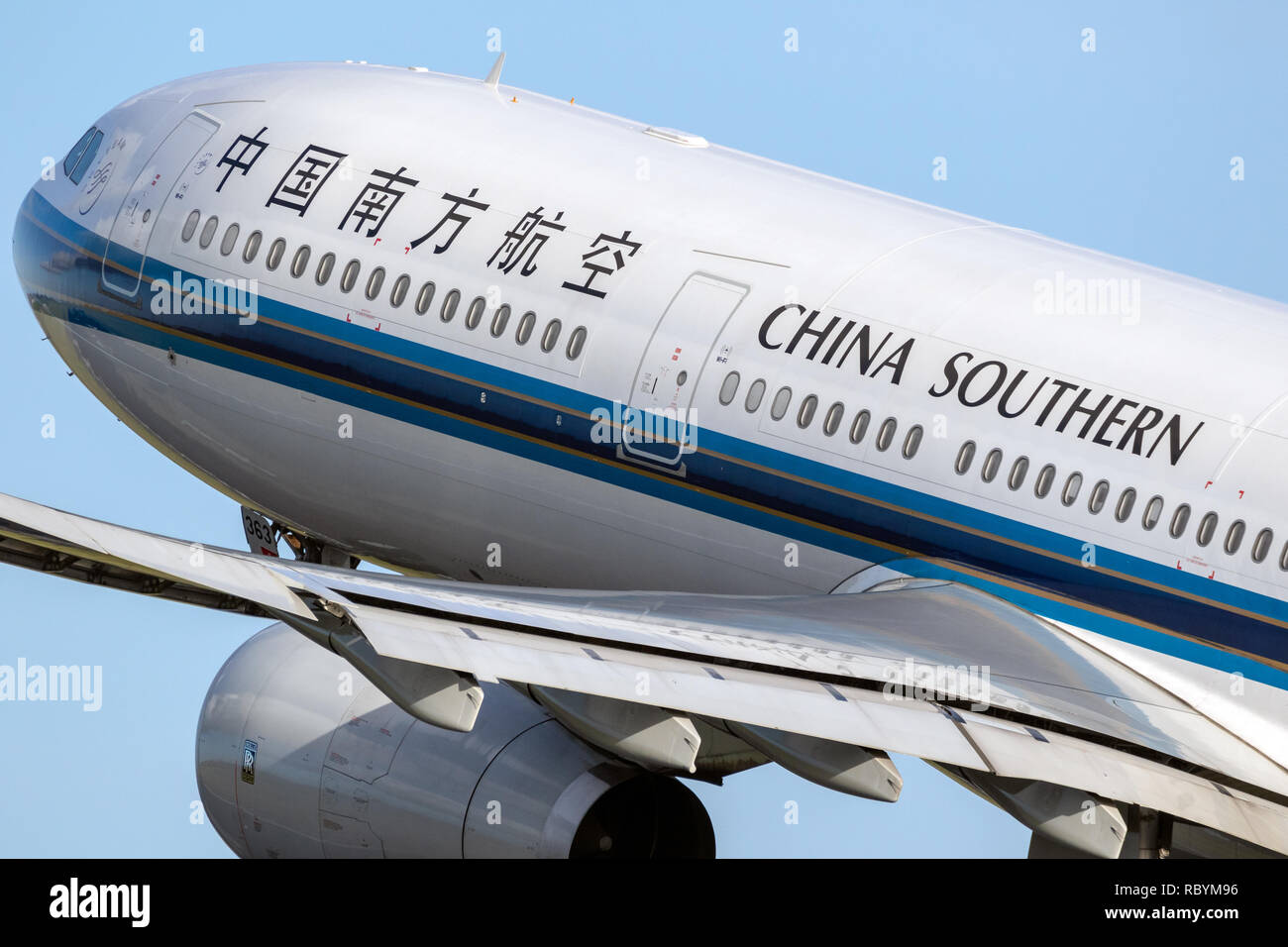 AMSTERDAM, THE NETHERLANDS - JAN 9, 2019: China Southern Airlines Airbus A330 passenger plane taking off from Amsterdam-Schiphol International Airport Stock Photo