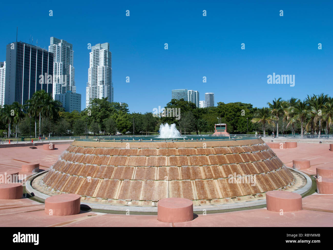 Pepper Fountain in Bayfront Park, the downtown of Miami (Florida Stock