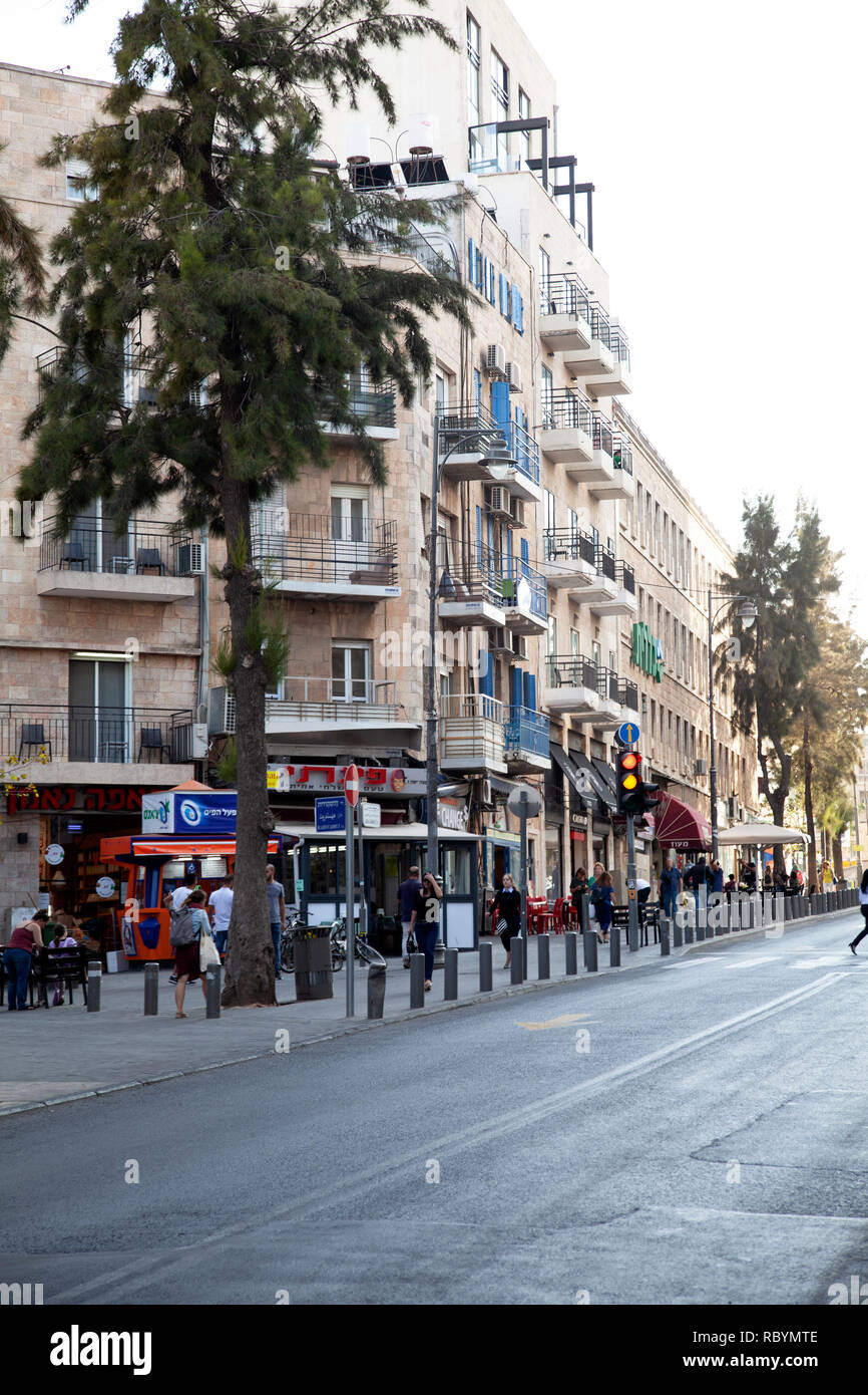 Shops and People on King Street in Jerusalem Israel Stock