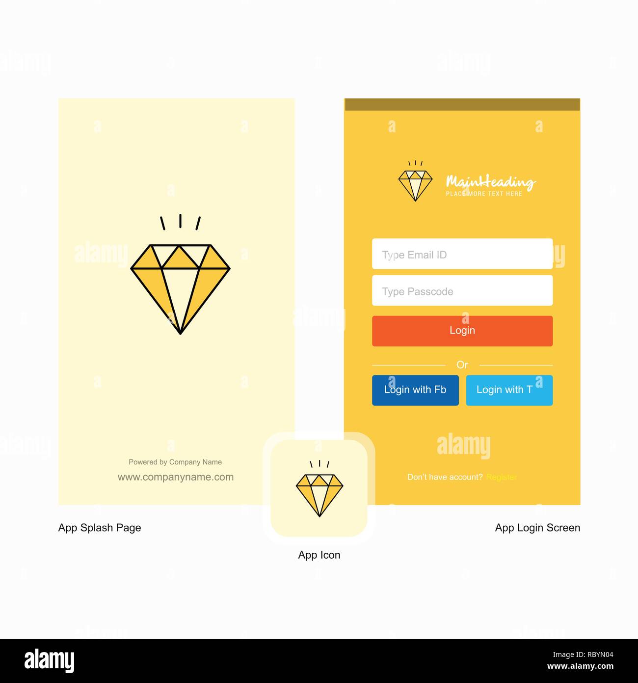 Company diamond ring splash screen and login page Vector Image