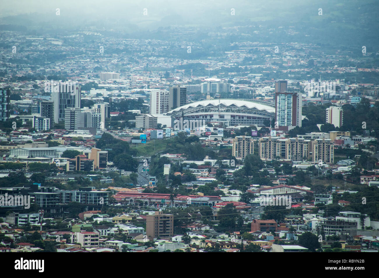 A landscape photograph of downtown San Jose, the capitol of Costa Rica Stock Photo