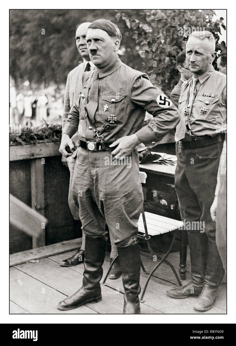 ARCHIVE 1932 Adolf Hitler in NSDAP uniform with jackboots wearing a swastika armband at a political rally to decide the Germany Reich presidential elections Hitler subsequently became Chancellor of Germany Stock Photo