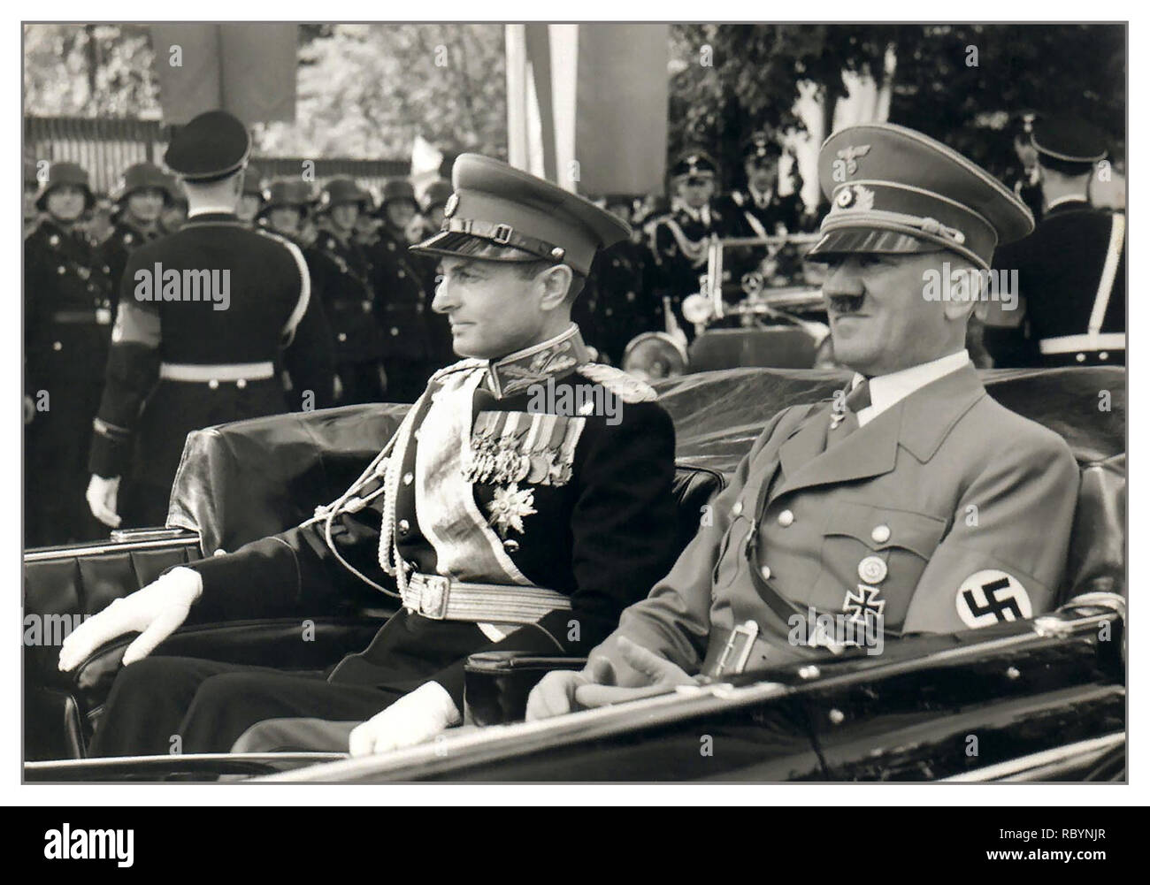 Adolf Hitler, the Fuhrer of Germany, and Pavle Karađorđević, Prince Regent of Yugoslavia, met in Berchtesgaden on March 5, 1941.  On March 3, 1941, Yugoslav Prince-Regent Pavle Karađorđević secretly went to Nazi Germany to negotiate with Adolf Hitler about the accession of Yugoslavia to the Tripartite Pact. Stock Photo