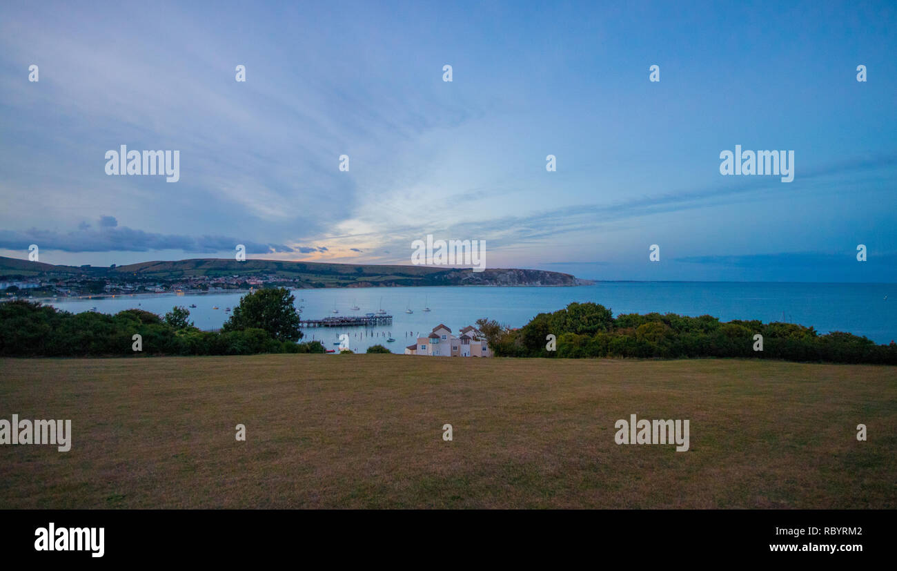 Landscape view from Peveril Point across Swanage Bay towards Ballard