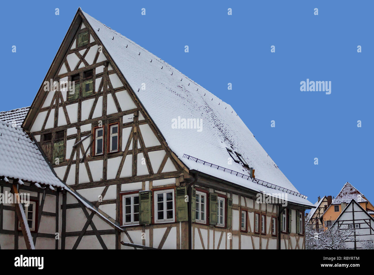 Sindelfingen, Germany, Jan 11th, 2019: Classic renaissance style architecture cityscape. Italian or french or german old fashioned medieval architectu Stock Photo