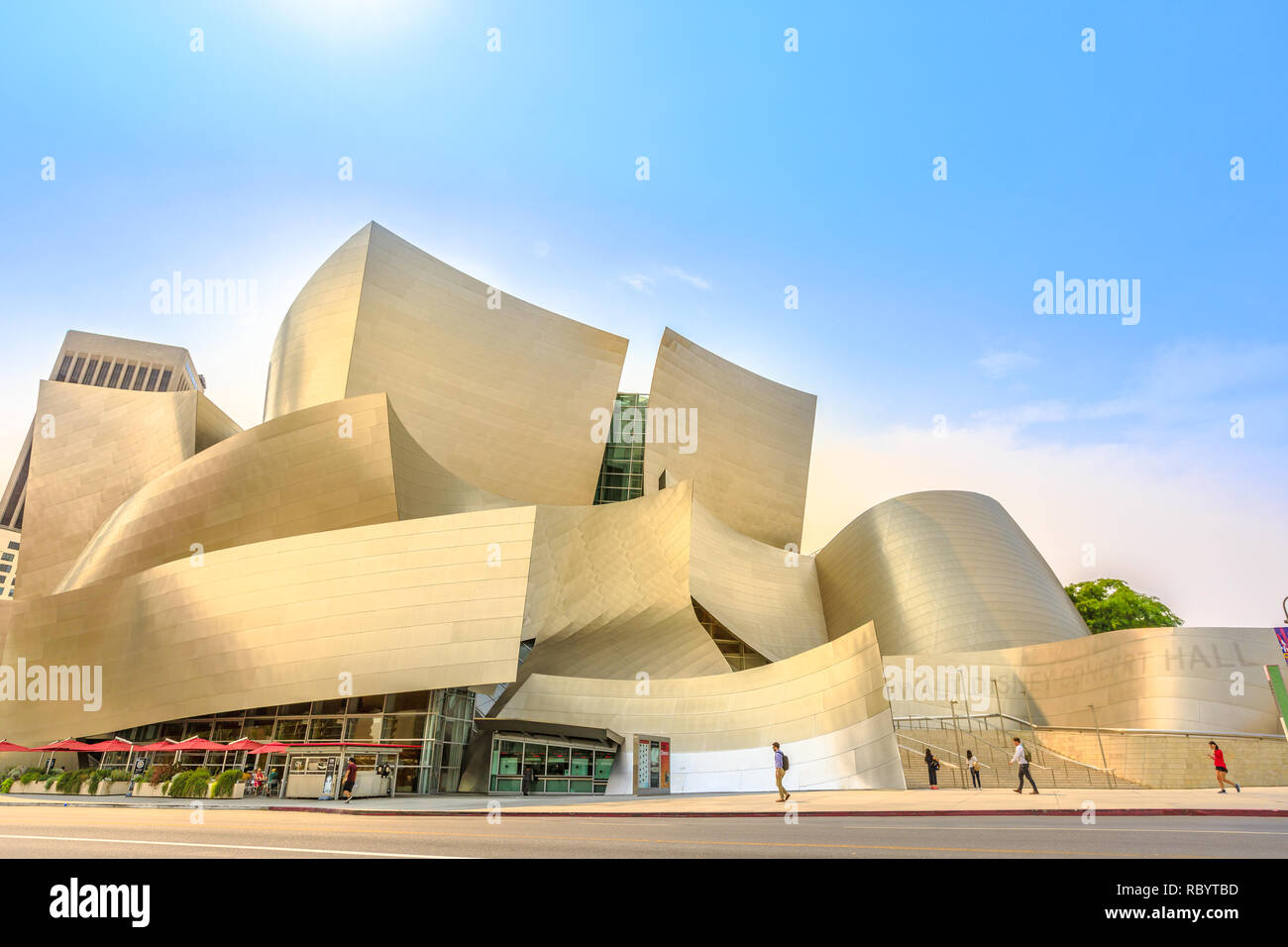 Los Angeles, California, United States - August 9, 2018: Walt Disney Concert Hall, by Frank Gehry, Grand Avenue on Bunker Hill, Downtown of LA, home to Los Angeles Philharmonic Orchestra and Choir. Stock Photo