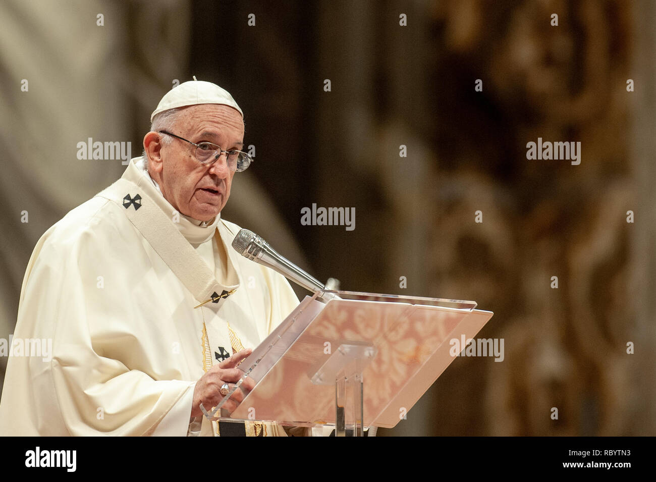 Pope Francis celebrates the holy mass on the occasion of the Liturgical Feast of Our Lady of Guadalupe in St. Peter's Basilica in the Vatican  Featuring: Pope Francis Where: Rome, Italy When: 12 Dec 2018 Credit: IPA/WENN.com  **Only available for publication in UK, USA, Germany, Austria, Switzerland** Stock Photo