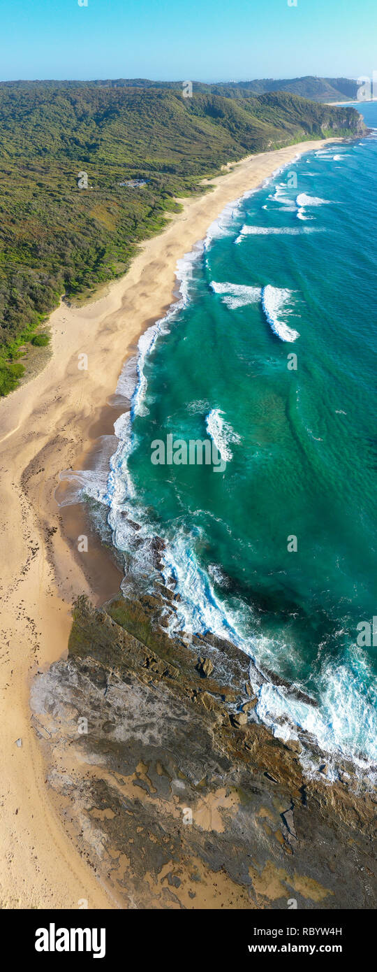 Aerial view of Dudley Beach - Newcastle Australia looking North along the coastline towards Newcastle city. Newcastle NSW Australia Stock Photo