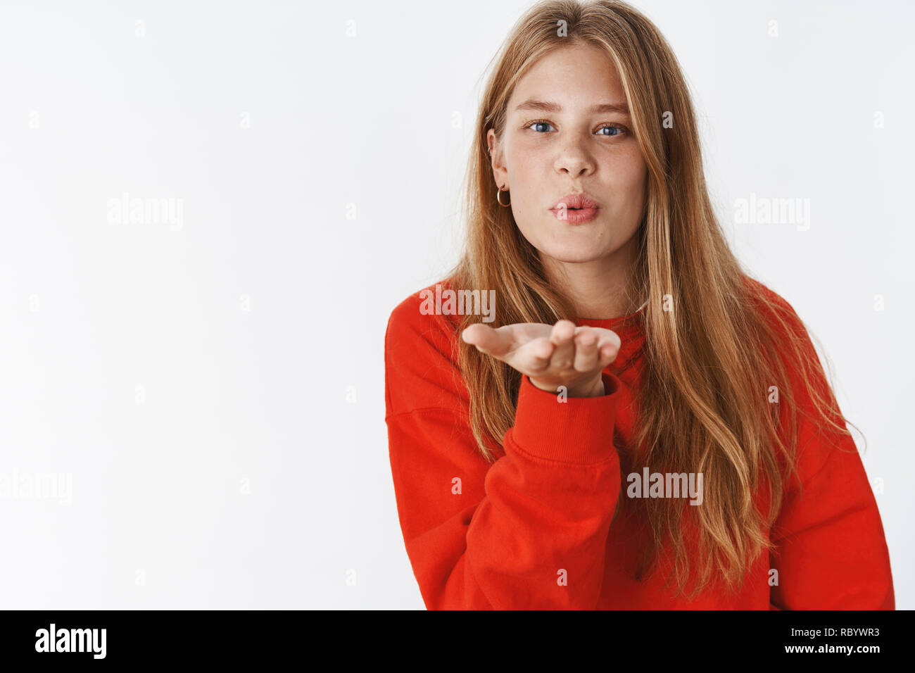 Sending Warm Kiss Via Lense Of Camera Charming Tender Girlfriend