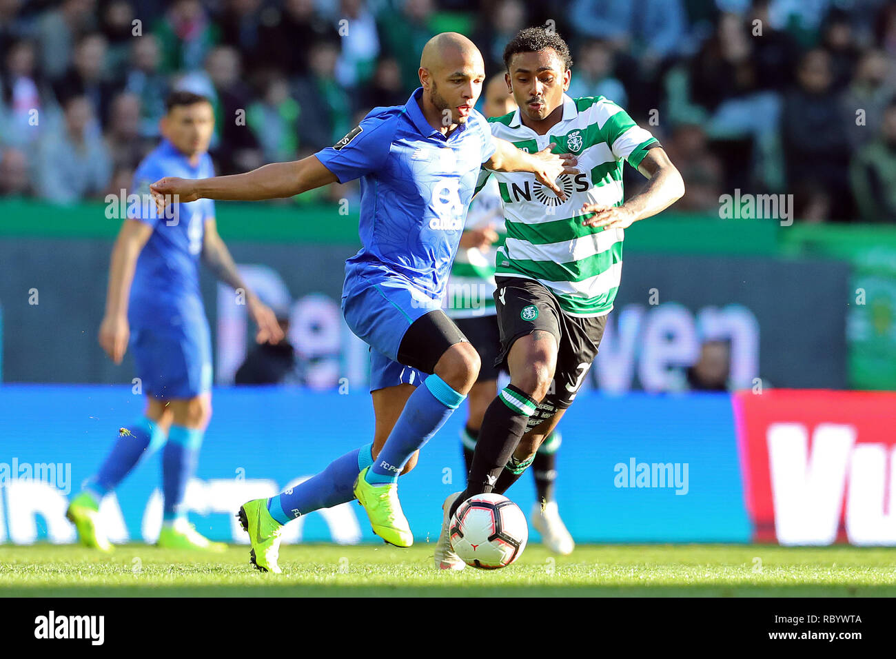 Yacine Brahimi of FC Porto (L) and Wendel of Sporting CP (R) are seen during the League NOS 2018/19 football match between Sporting CP vs FC Porto. (Final score: Sporting CP 0 - 0 FC Porto) Stock Photo