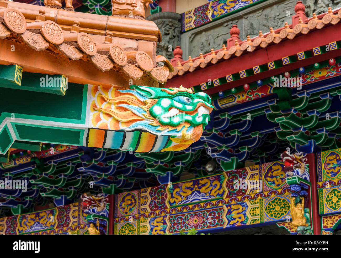 Carved serpent head detail detail at the Po Lin Monastery, Lantau Island, Hong Kong Stock Photo