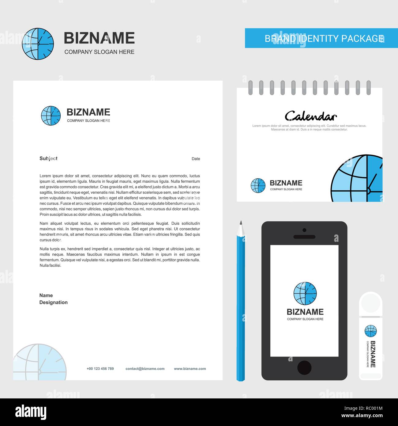 Clock Business Letterhead Calendar 2019 and Mobile app design vector