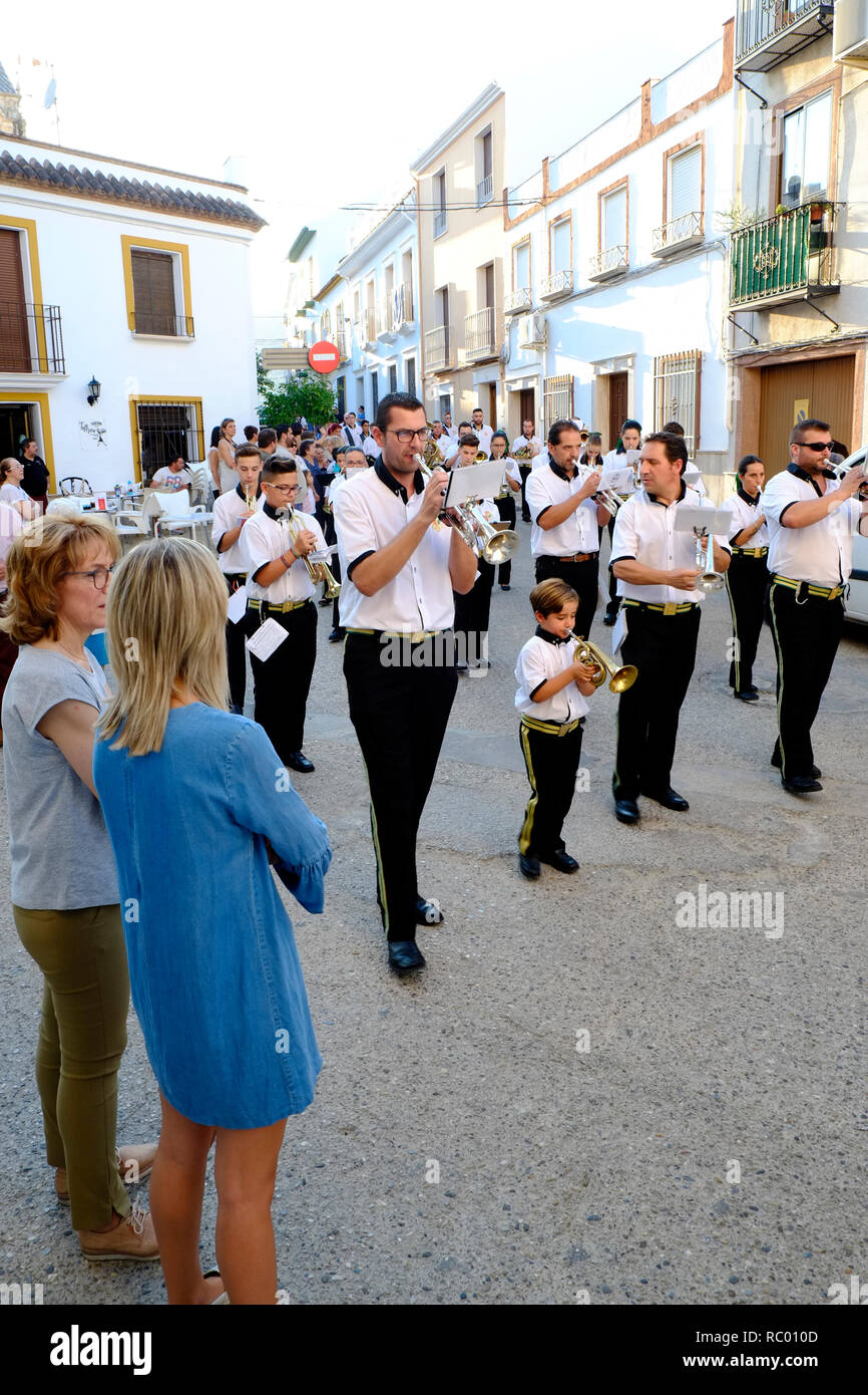 The town band playing during fieta time in Carcabuey, Sierra Subbetica, Cordoba Province, Andalucia, Spain Stock Photo