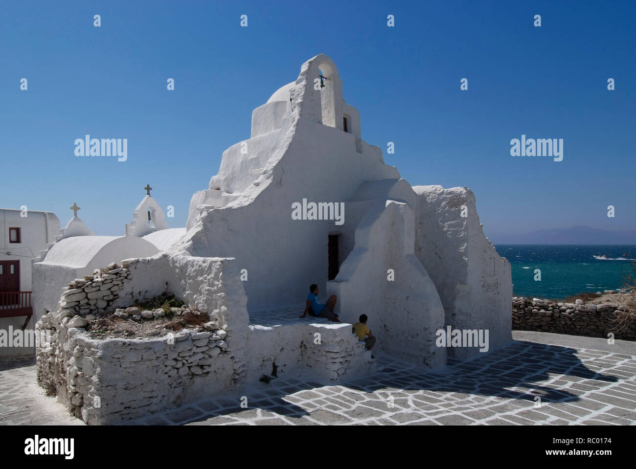 Panagia-Paraportiani Kirche in der Chora, Mykonos, Insel der Kykladen im Ägäischen Meer, Griechenland, Europa | The church of Panagia (Virgin Mary) Pa Stock Photo