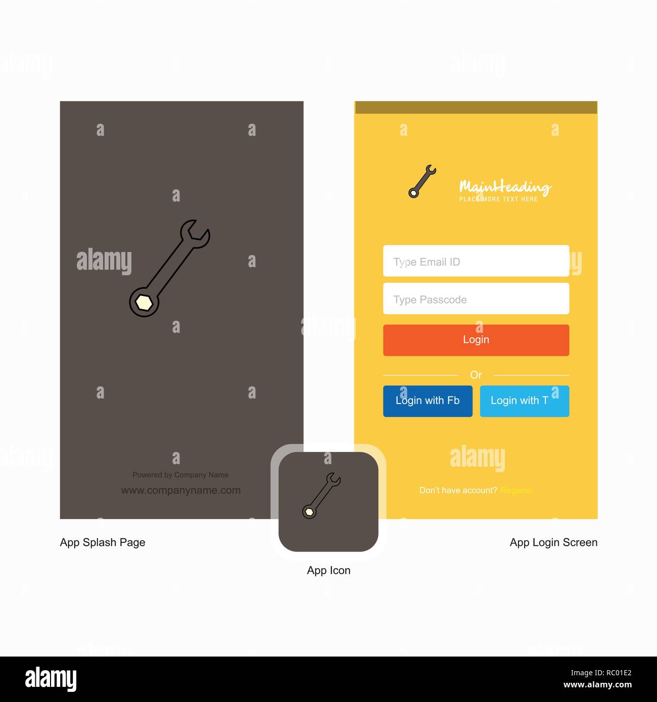 Company Wrench Splash Screen and Login Page design with Logo template