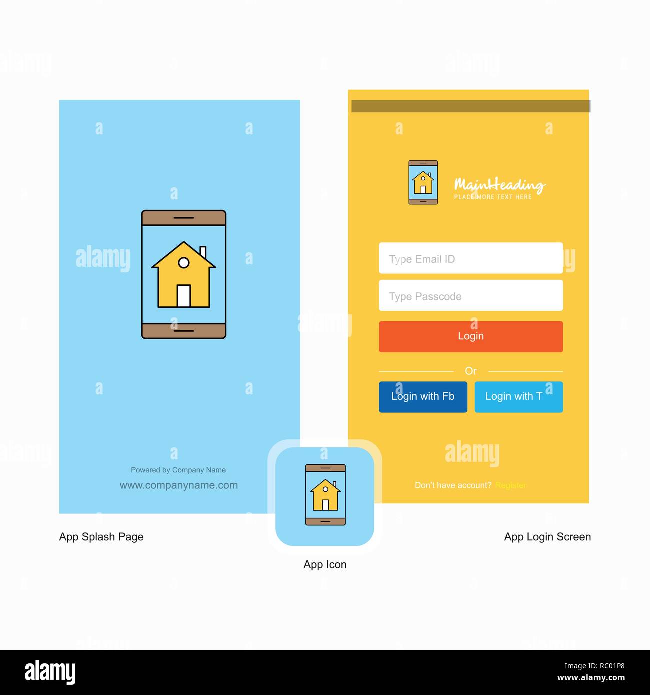 Company Real Estate On Phone Splash Screen And Login Page Design With 