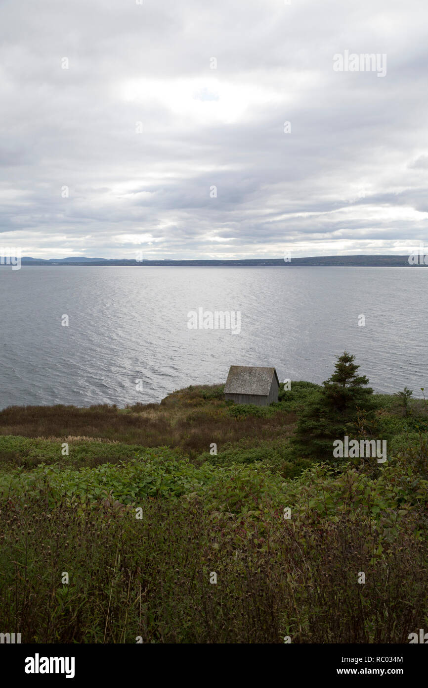 A hut in Forillon National Park on the Gaspé Peninsula of Quebec, Canada. The national park juts into the Gulf of Saint Lawrence. Stock Photo