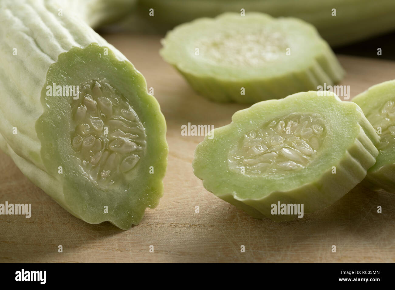 Sliced fresh raw Armenian cucumber close up Stock Photo