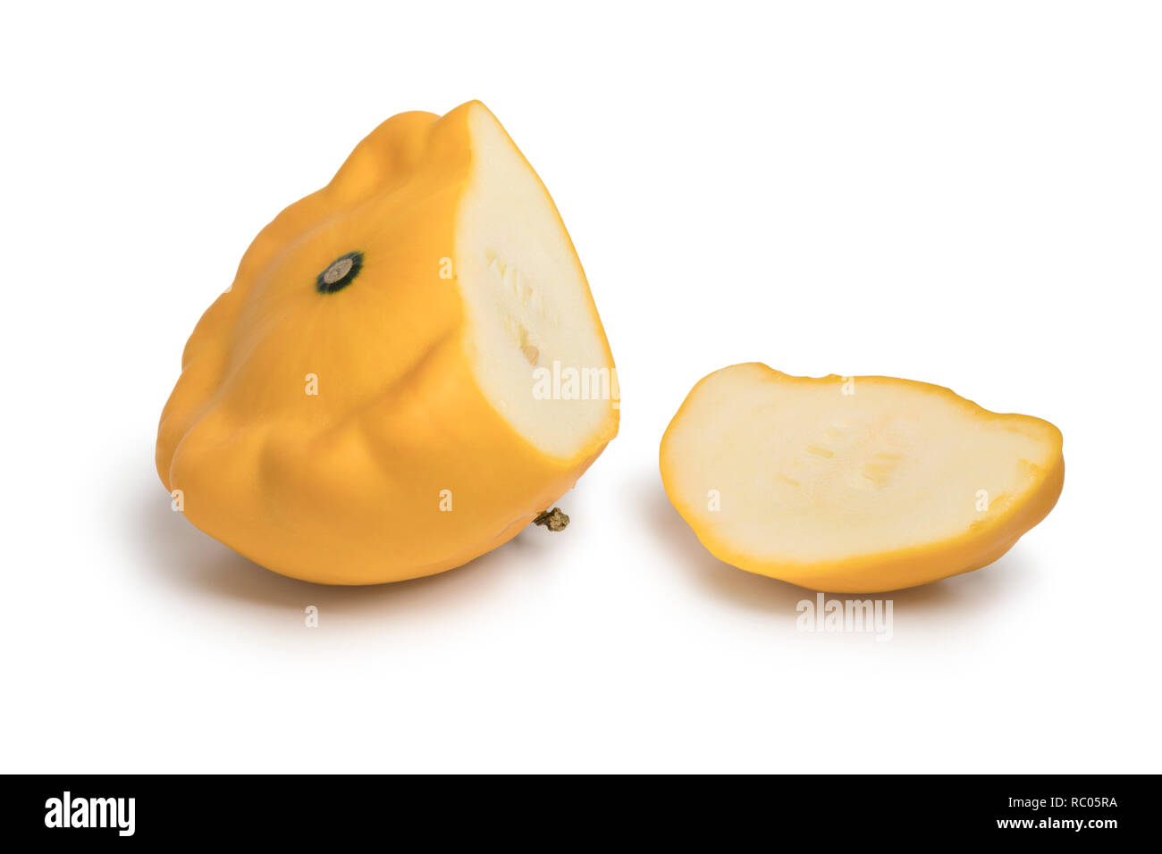 Yellow pattison and a slice isolated on white background Stock Photo