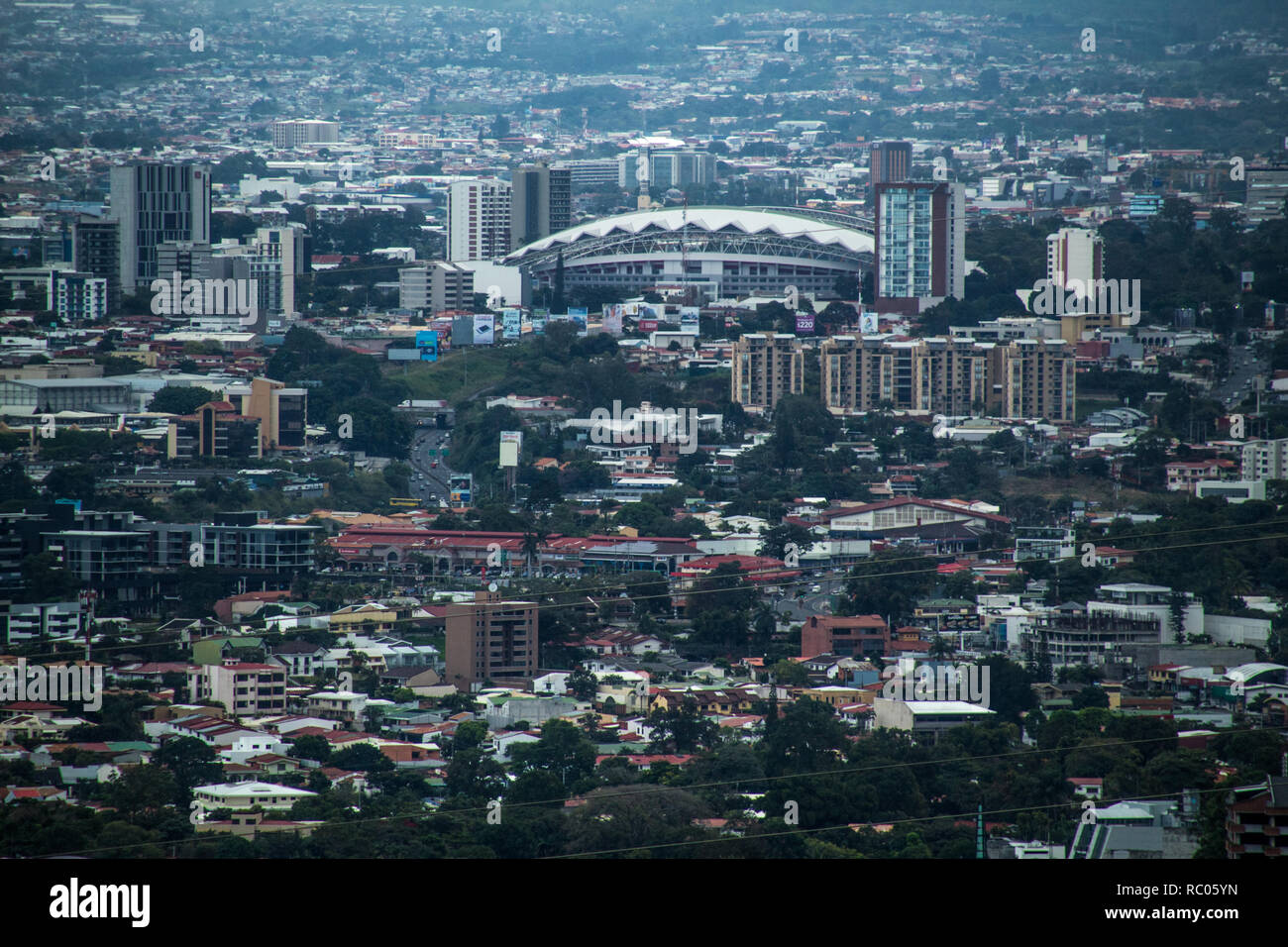 A landscape photograph of downtown San Jose, the capitol of Costa Rica Stock Photo