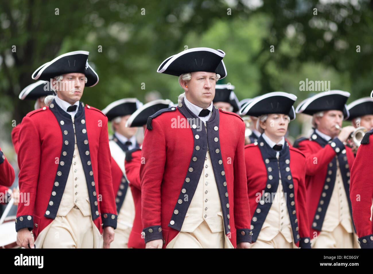 Washington, D.C., USA - May 28, 2018: The National Memorial Day Parade, Members of The U.S. Army Old Guard Fife and Drum Corps, marching down Constitu Stock Photo