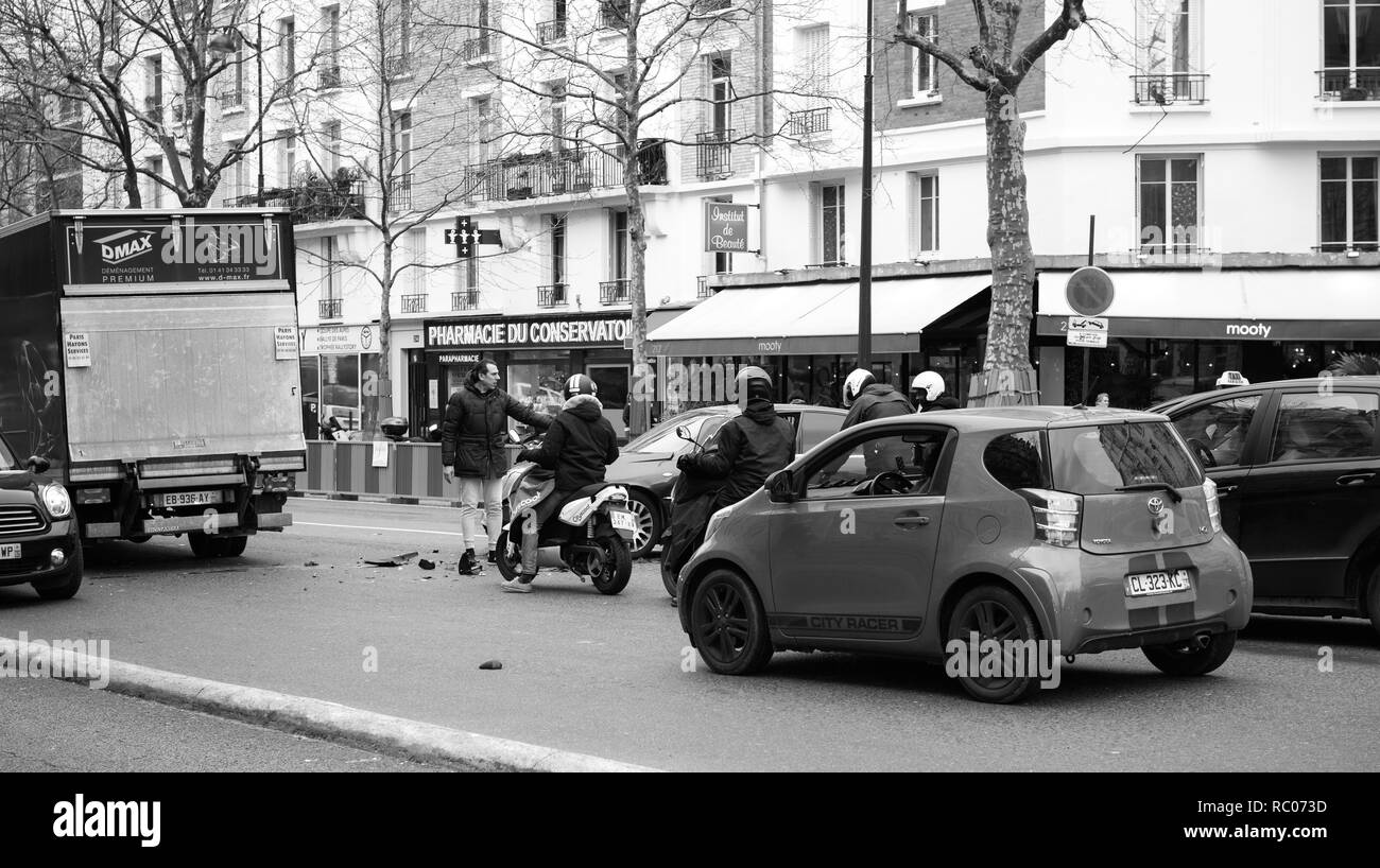 Paris France Jan 30 2018 Car Accident On Paris Street Between