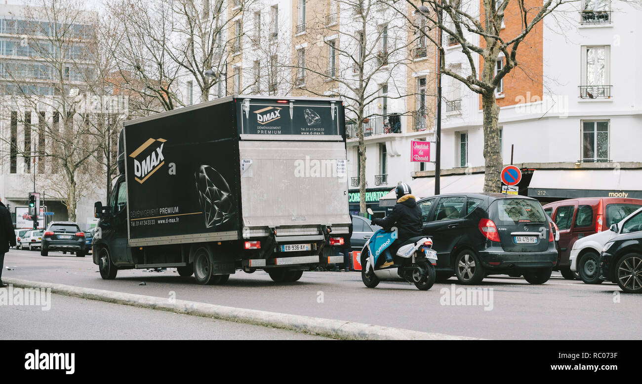 PARIS, FRANCE JAN 30, 2018 Car accident on Paris street between