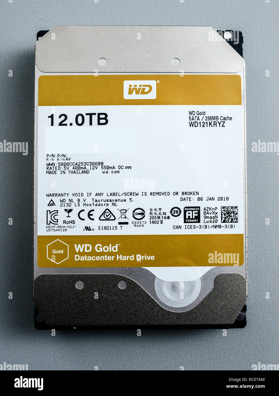 PARIS, FRANCE - FEB 15, 2018: Front view of new Western Digital Gold HDD  enterprise level 12 terabytes disk drive Stock Photo - Alamy