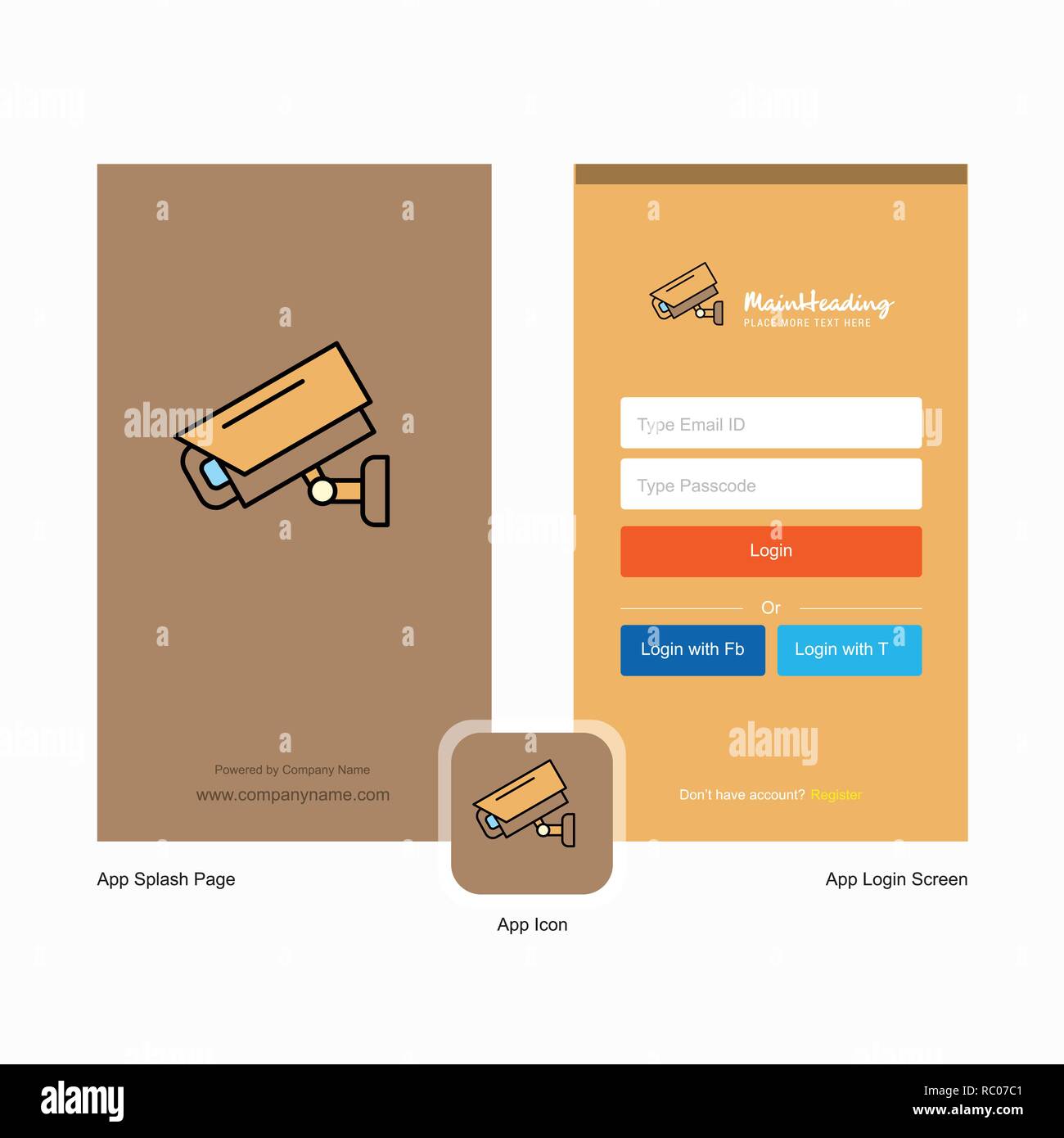 Company CCTV camera Splash Screen and Login Page design with Logo