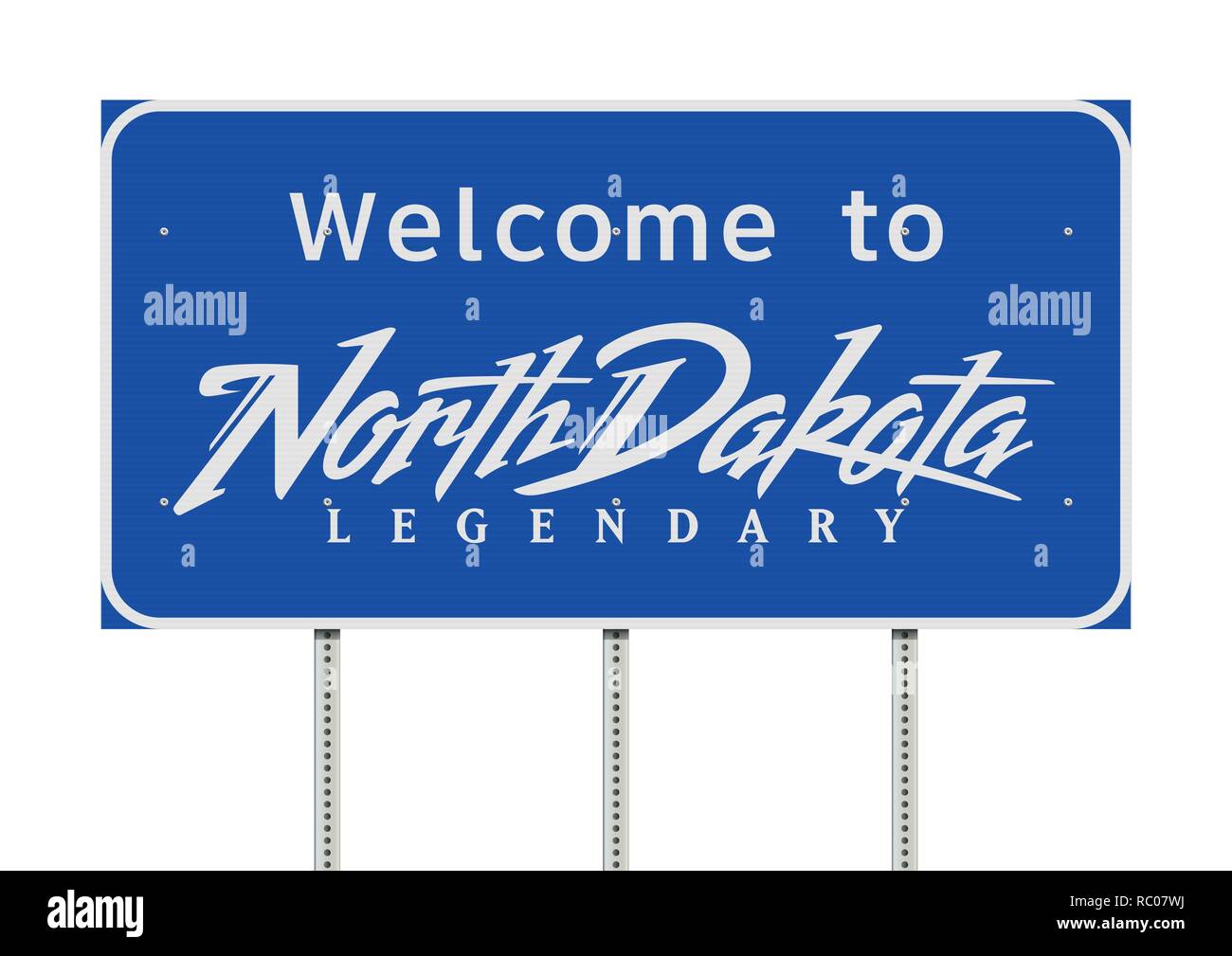 Vector illustration of the Welcome to North Dakota blue road sign Stock Vector