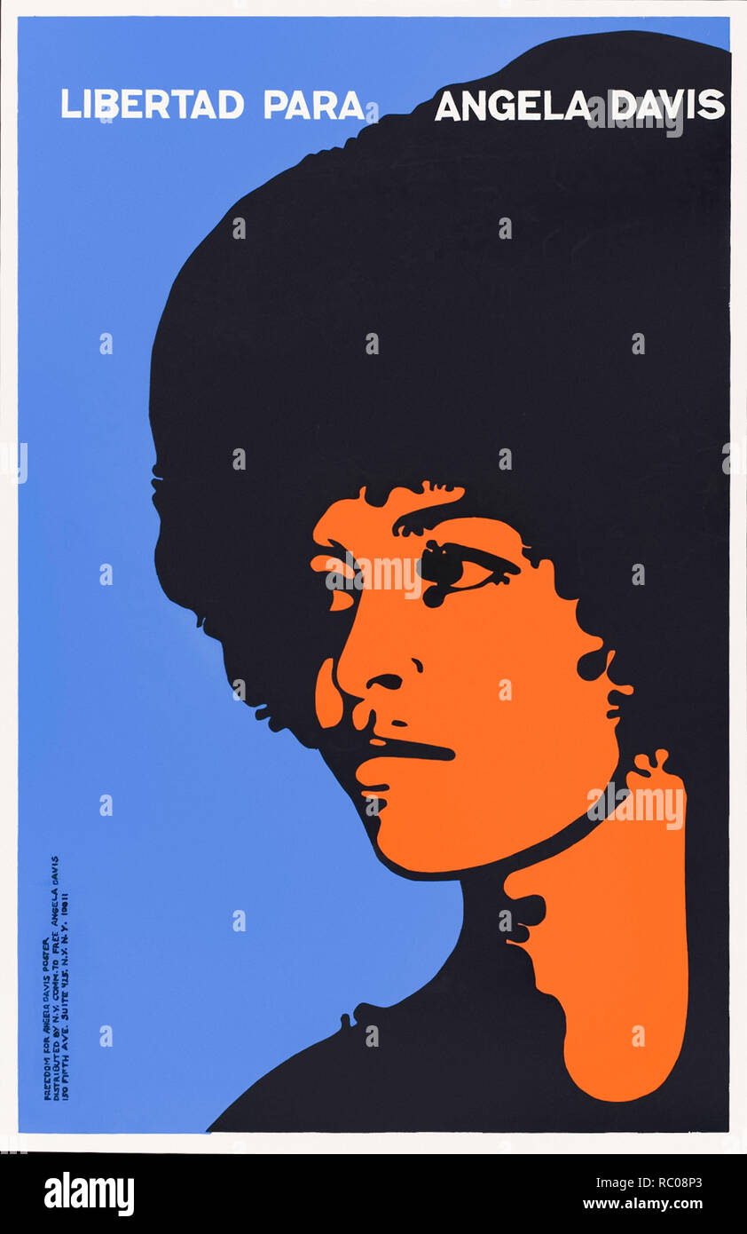 Libertad Para Angela Davis (Freedom For Angela Davis) poster 1971 designed by Félix Alberto Beltrán Concepción featuring a stencil portrait of Angela Davis in support of her release after the FBI apprehended her whilst on the run on 13 October 1970. See more information below. Stock Photo