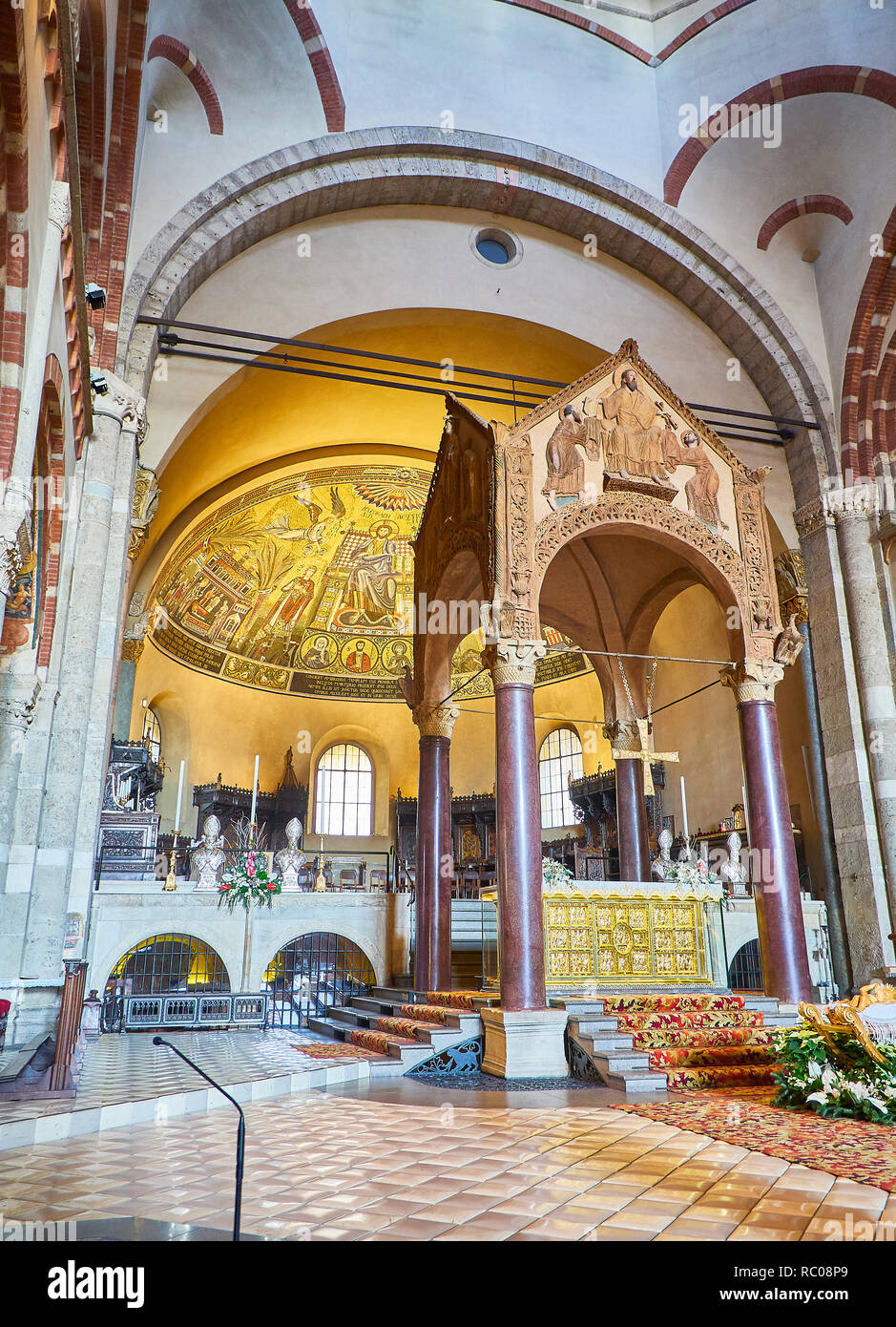 Milan, Italy - December 29, 2018. Chancel of the Basilica of Sant'Ambrogio. Milan, Lombardy, Italy. Stock Photo