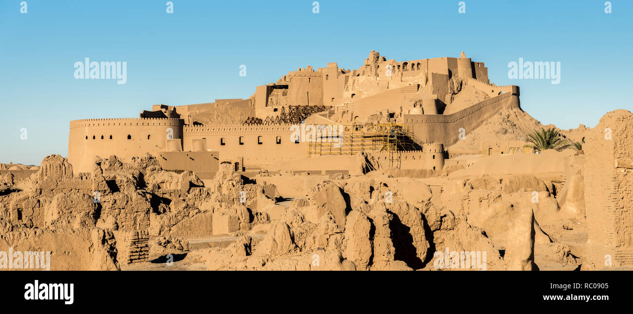 Panoramic view of Arg-e Bam - Bam Citadel, near city of Kerman, rebuilt after earthquake, Iran Stock Photo