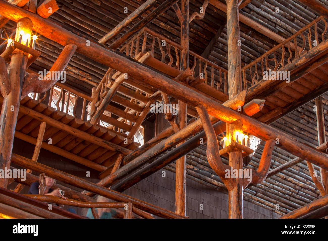 Inside the Old Faithful Lodge, Yellowstone National Park. Wyoming, USA  Stock Photo - Alamy