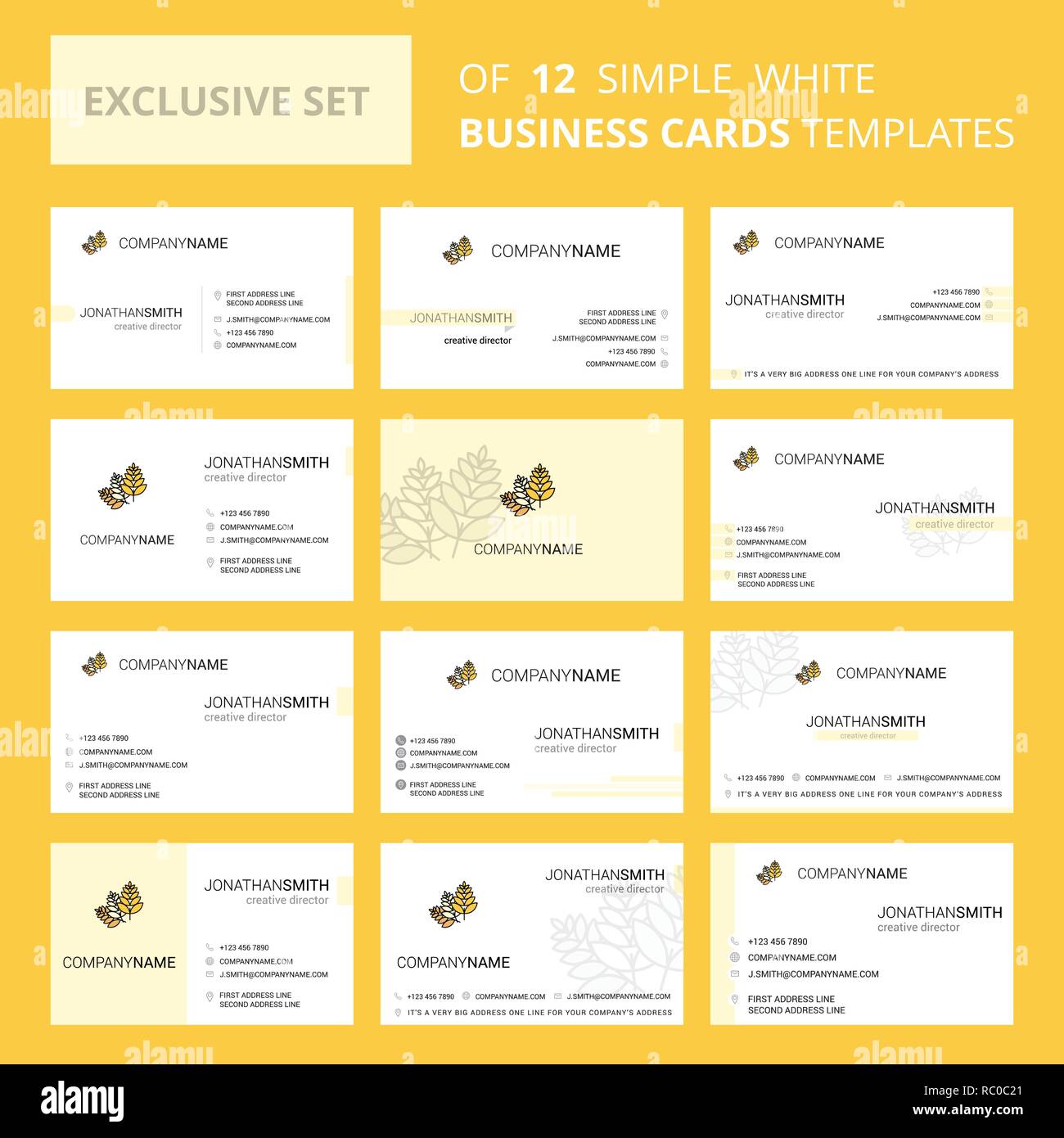 Set of 12 Wheat Creative Busienss Card Template Editable Creative logo Set of 12 Wheat Creative Busienss Card Template Editable Creative logo