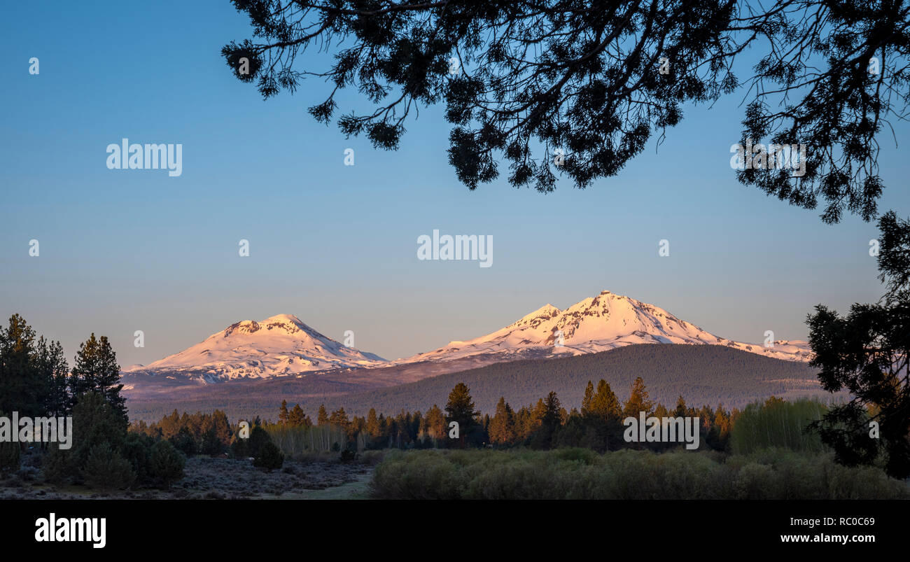 Three Sisters from Indian Ford Meadow, Central Oregon. Stock Photo