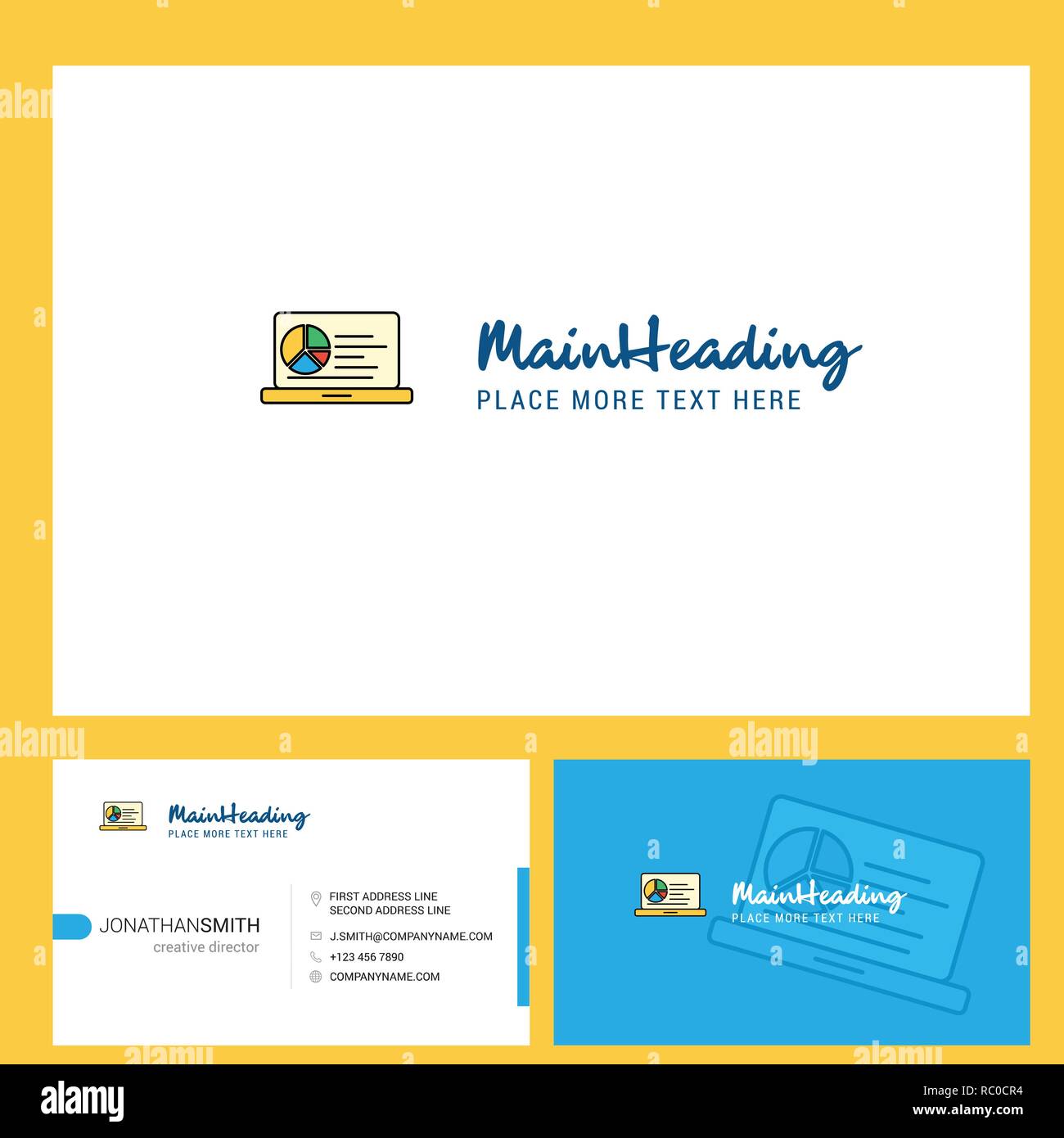 Presentation on laptop Logo design with Tagline & Front and Back