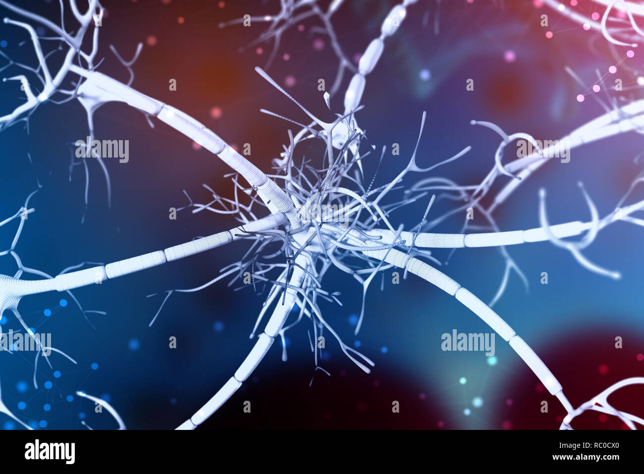 3d illustration of a digital neuron and neural networks. The concept of ...