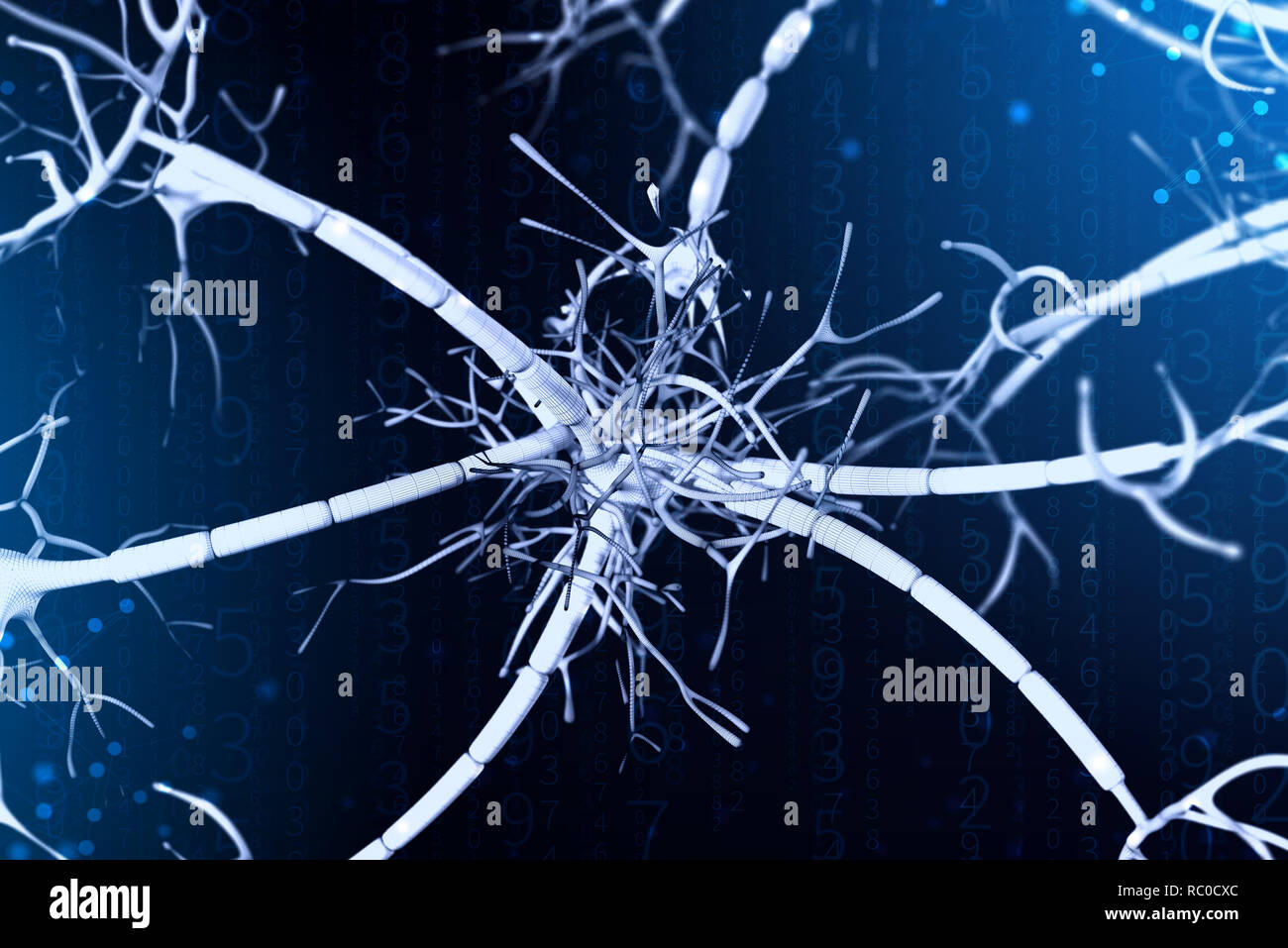 3d illustration of a digital neuron and neural networks. The concept of ...