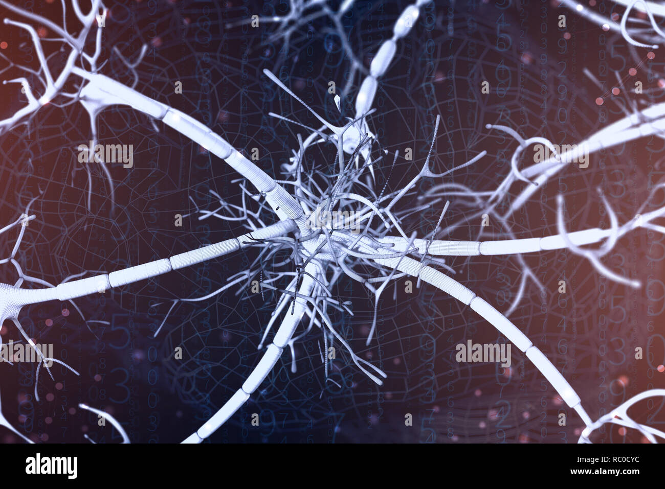 3d illustration of a digital neuron and neural networks. The concept of ...