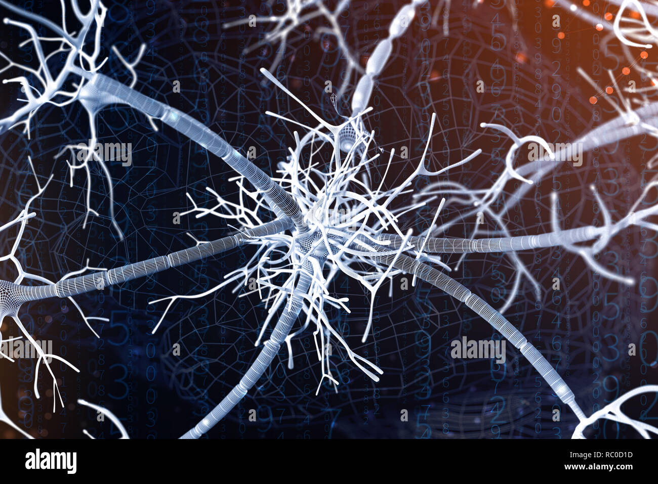 3d illustration of a digital neuron and neural networks. The concept of ...