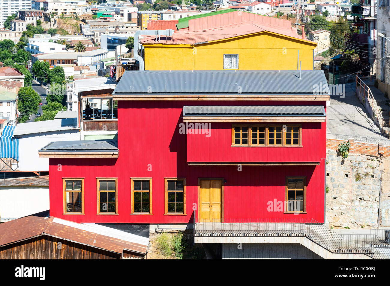 The new looking upper part of Ascensor Espiritu Santo in Valparaiso, which was renovated in 2016. Stock Photo