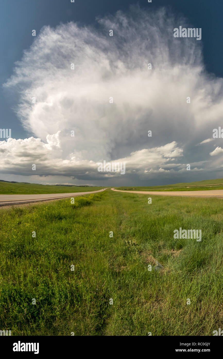 Supercell thunderstorm over the plains of South Dakota. Whilst storm chasing we witnessed this fantastic storm from a highway south of Rapid City. Stock Photo