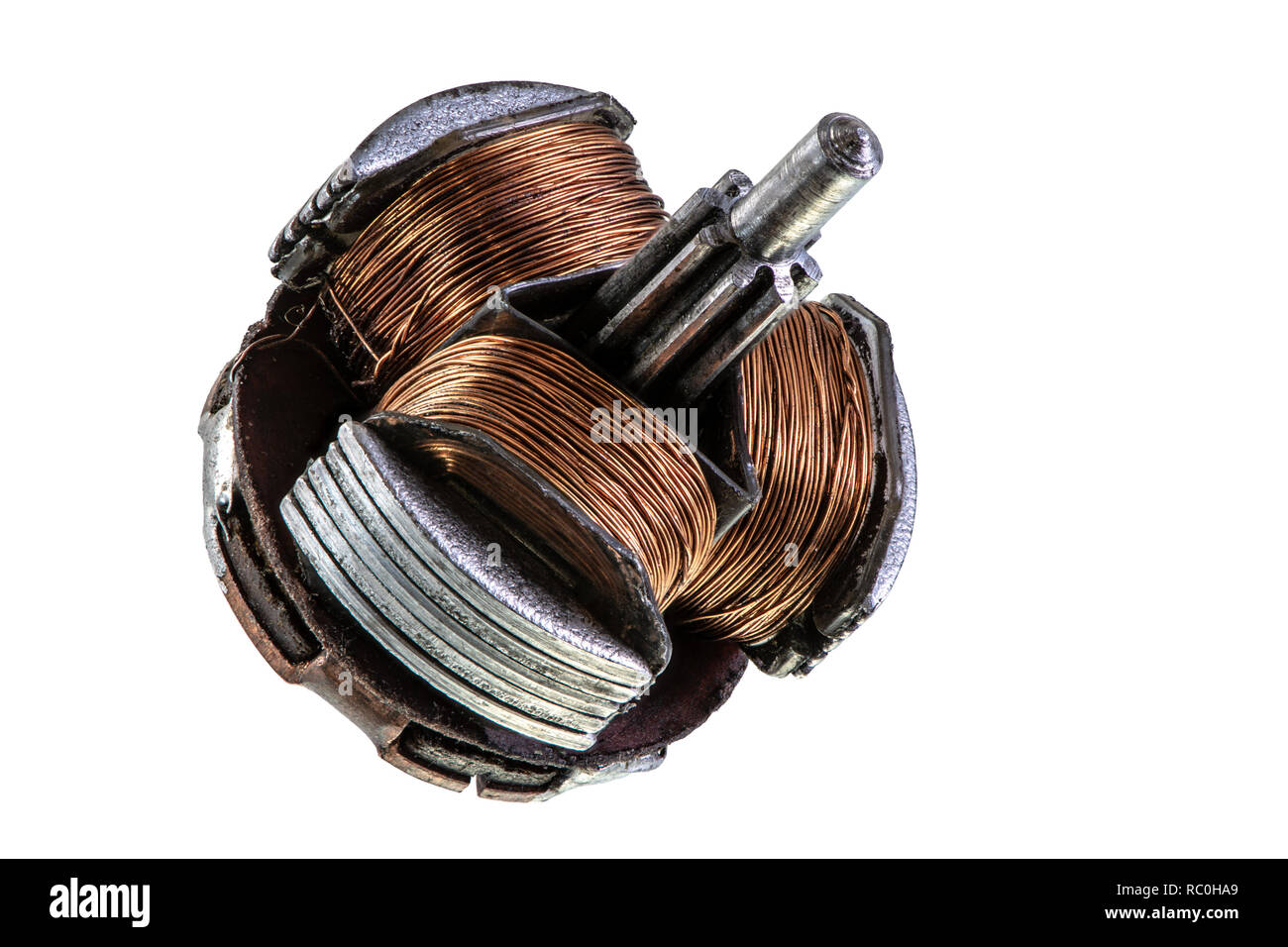 Macro of an old isolated inductor of an electric motor Stock Photo
