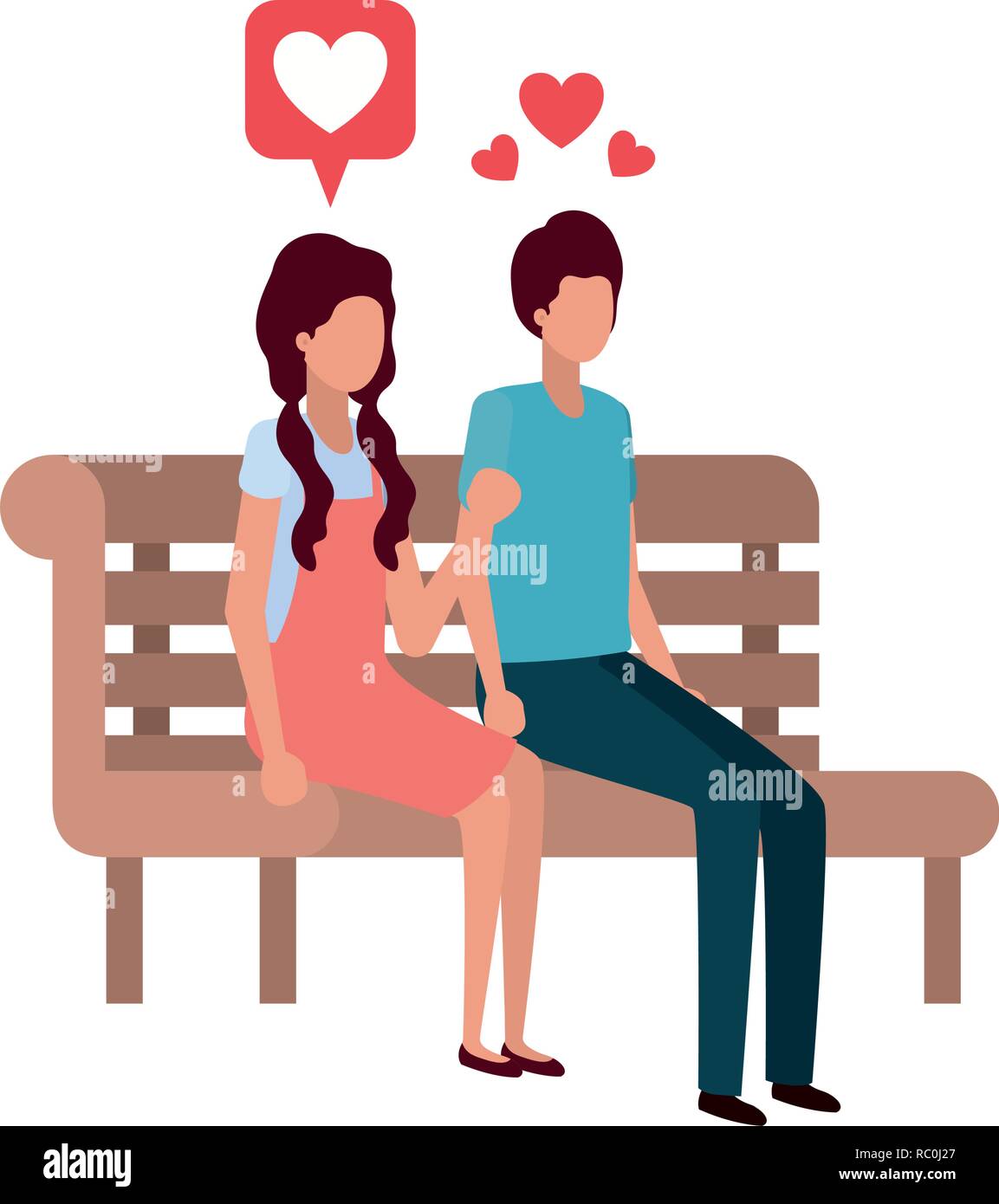couple sitting on park chair with hearts character Stock Vector Image ...