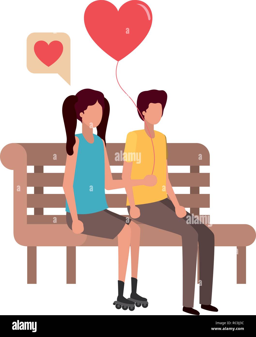 couple sitting on park chair with hearts character Stock Vector Image ...
