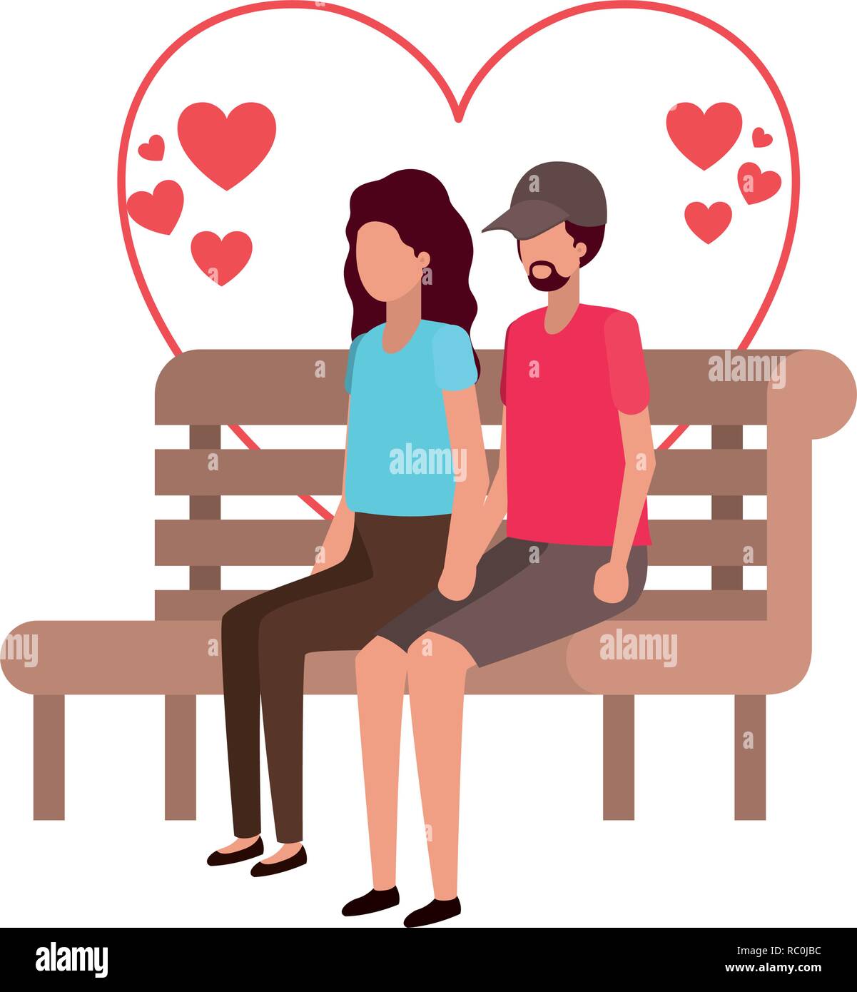 couple sitting on park chair with hearts character Stock Vector Image ...