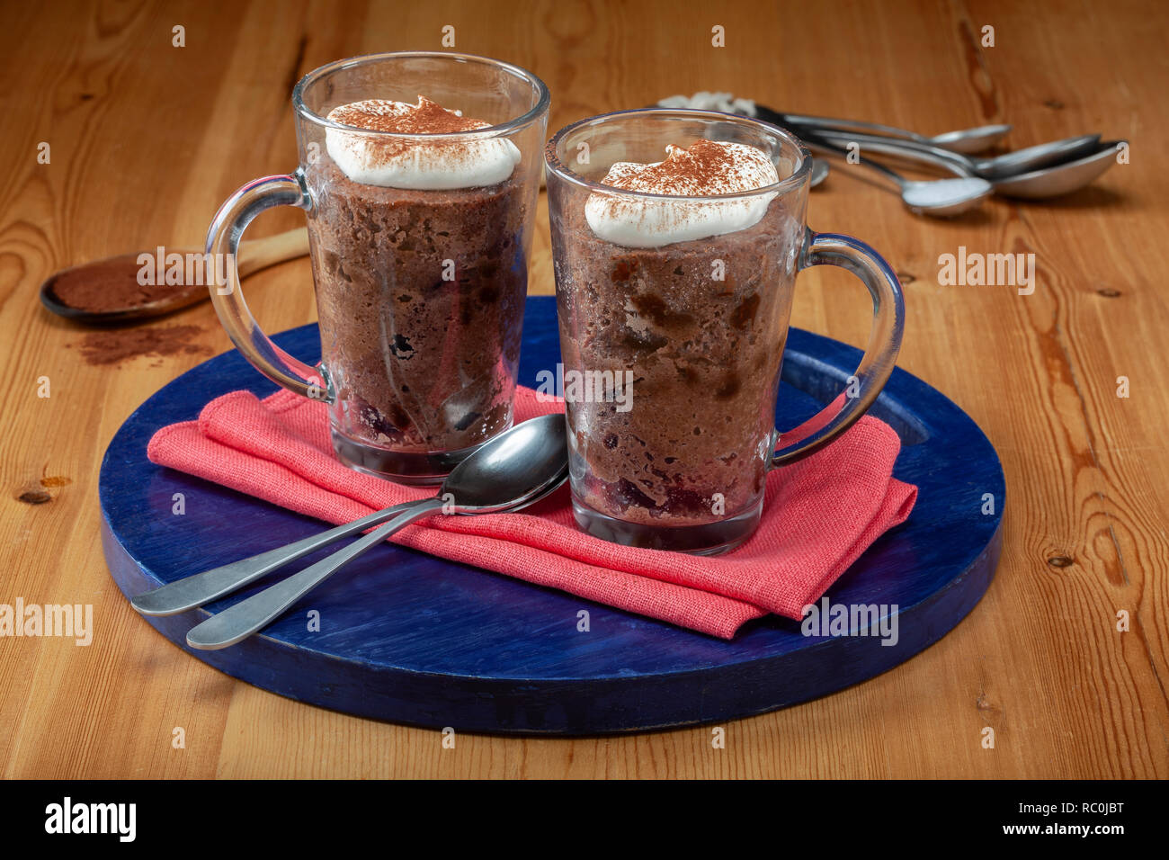 Chocolate keto mug cake Stock Photo